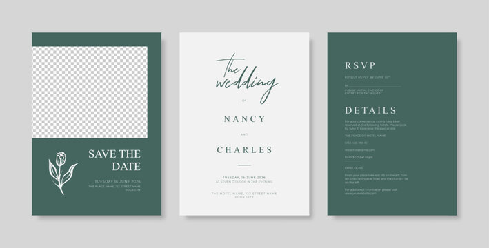 Simple and minimalist wedding card template. trendy modern wedding invitation template. beautiful wedding card template