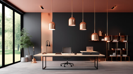 minimal copper style office room - obrazy, fototapety, plakaty