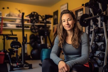 Fototapeta na wymiar Gym instructor woman casual portrait in her gym