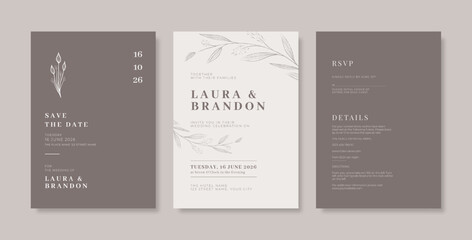 Premium wedding invitation template. Wedding engagement template with monochrome style. engraved wedding invitation template