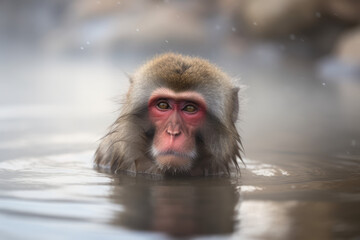 Naklejka premium monkey relaxing in onsen