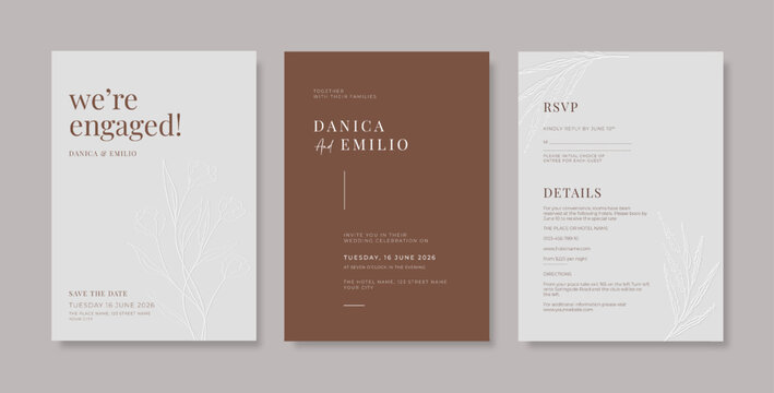 Premium wedding invitation template. Trendy wedding engagement template. engraved wedding invitation template