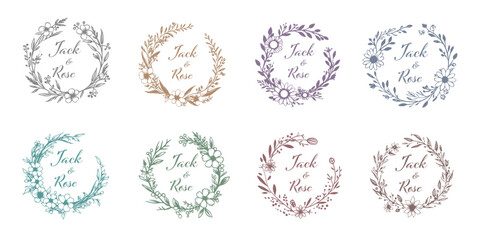 set of hand drawn Vector invitation Wedding Wreath Background	