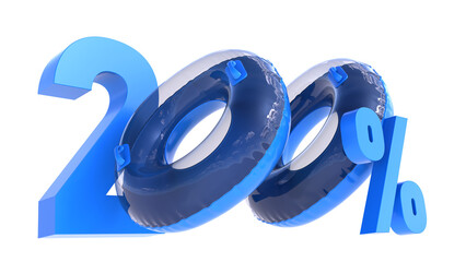 Summer sale banner, Big sale special up to 200% off, two hundred percent with swiming ring isolated on white, 3D render