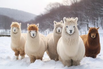 Naklejka premium alpacas in snow created with Generative AI technology