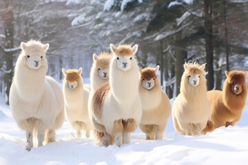 alpacas in snow created with Generative AI technology