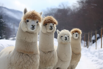 alpacas in snow created with Generative AI technology