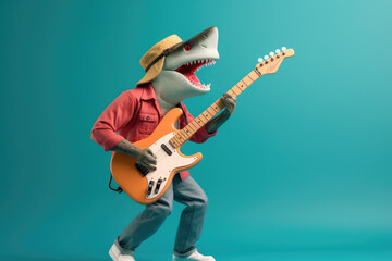 hipster shark playing guitar