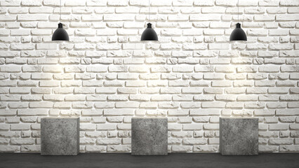 White brick wall with chandeliers (3D rendering)