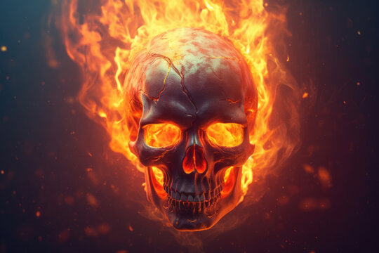 skull on fire isolated created with Generative AI technology