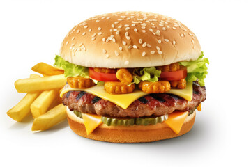 hamburger isolated on white created with Generative AI technology