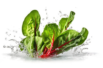 water splash with Swiss chard isolated on white created with Generative AI technology