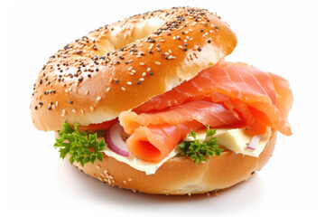 salmon bagel isolated on white created with Generative AI technology