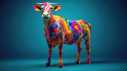 abstract cow statue with variety of colors, arts of cow created with Generative AI technology