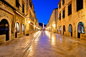 Famous Stradun street in Dubrovnik night view, Dalmatia region of Croatia