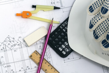 Accessories civil engineer on the project background.