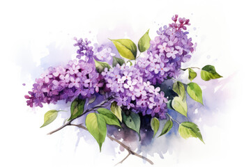 watercolor of Lilac flower isolated created with Generative AI technology