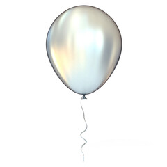 Chrome, silver, metallic balloon with ribbon, isolated on white background