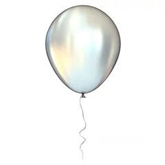 Poster Chrome, silver, metallic balloon with ribbon, isolated on white background © Designpics