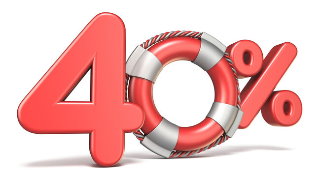 Life buoy 40 percent sign 3D render illustration isolated on white background