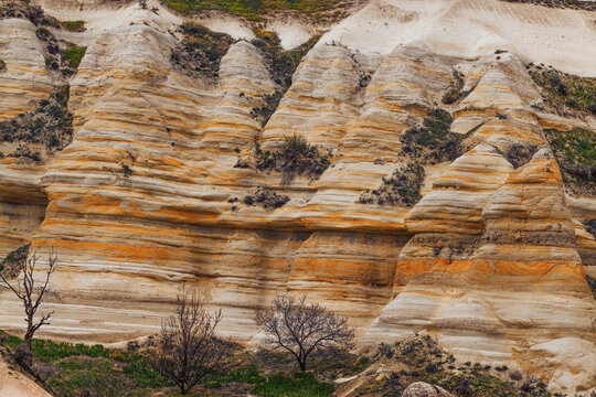 Eroded stone cliffs near Goreme, Cappadocia, Turkey