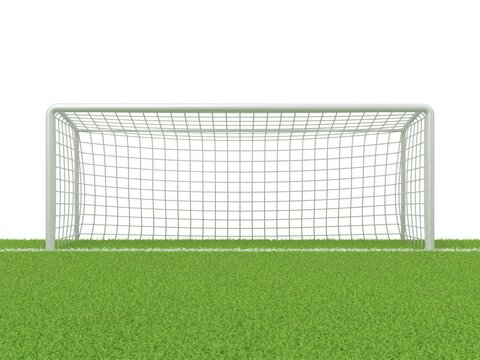Football - soccer gate on grass. 3D render illustration isolated on white background