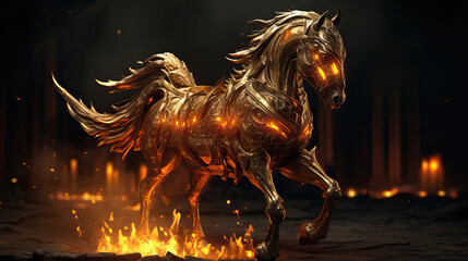 Obraz na płótnie Canvas Glory as a Gold Flame Horse Warhammer Fantasy