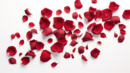 Red rose petals in white background