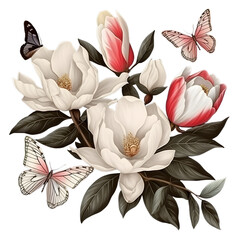 Vintage Butterfly And Magnolia Flowers