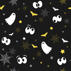 Pattern of ghosts and cartoon eyes for halloween