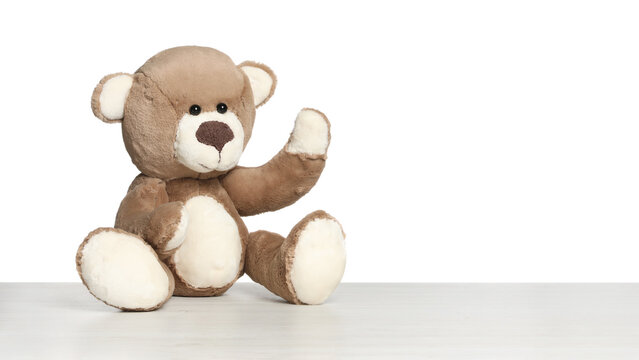 Cute teddy bear isolated on white. Child`s toy