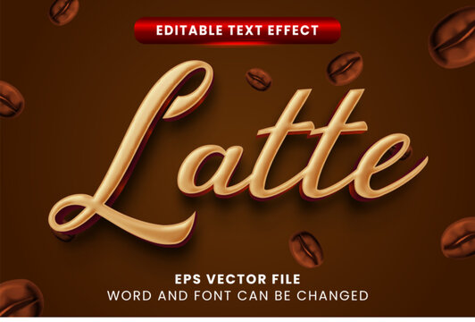 Brown coffee latte editable vector text effect