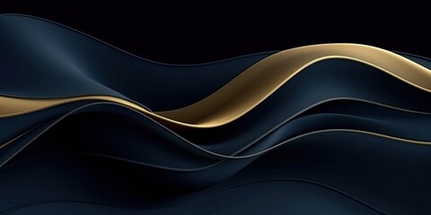 Abstract fluid wavy shape on dark navy blue background made with Generative AI