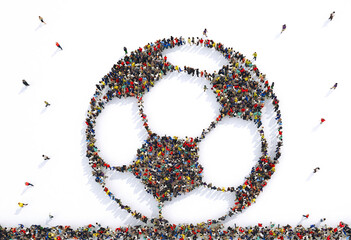 Football fans together in a ball shape. 3D Rendering