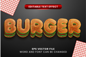 food burger 3d editable vector text effect