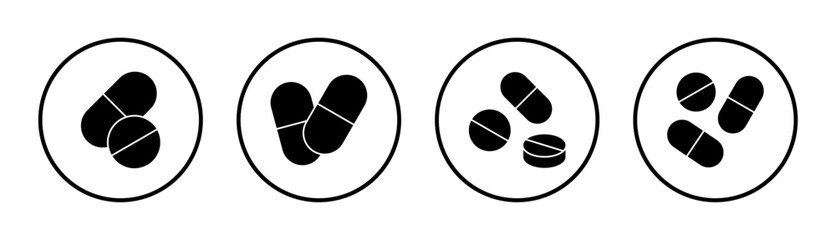 Pills icon set illustration. capsule icon. Drug sign and symbol