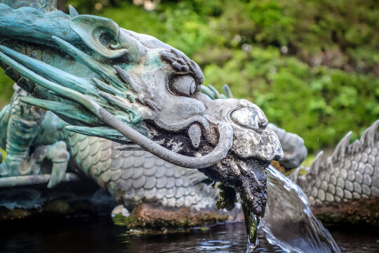 Traditional japanese dragon fountain in Nikko, Japan