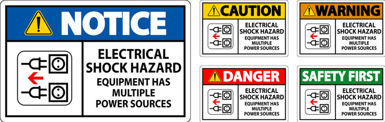 Danger Sign Electrical Shock Hazard, Equipment Has Multiple Power Sources