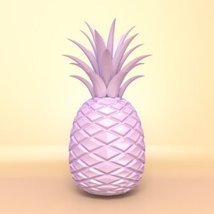 Pink pineapple 3D render illustration on gradient orange background