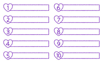 クレヨン素材　数字がついたハートのタイトルデザインセット