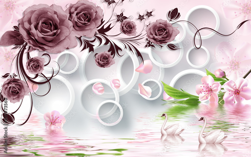 Wall mural 3d floral wallpaper background for walls.