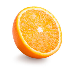 Half of orange fruit isolated on white background. Clipping path included.