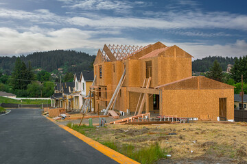 New home construction in Happy Valley Oregon North American suburban subdivision