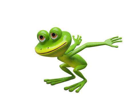 3D Illustration of a Frog Preparing for a Leap on a White Background