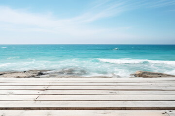 Fototapeta premium wooden board with sea background