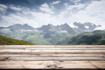wooden board with mountain background