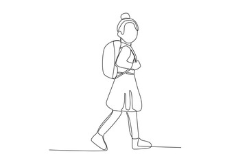 A girl goes back to school. Back to school one-line drawing