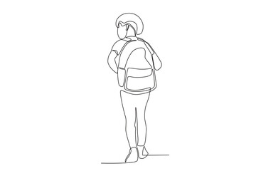 Back view of a boy going to school. Back to school one-line drawing