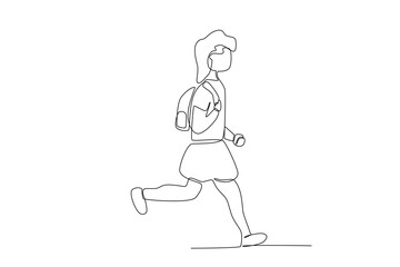 A student walks into the school. Back to school one-line drawing