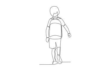 Back view of a student happy to go to school. Back to school one-line drawing